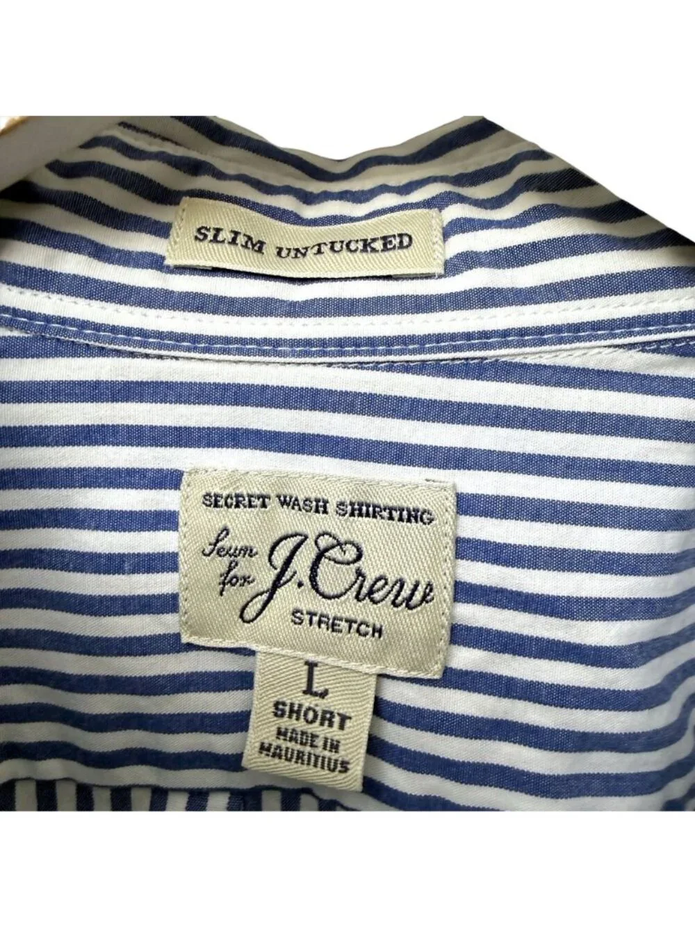 J.Crew Mens Shirt Large Slim Untucked Blue White Stripe Preppy Button Up NWT